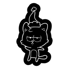 bored cartoon icon of a cat wearing santa hat