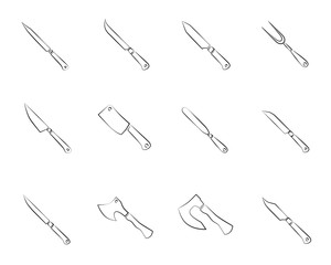 Set of vector icon knifes. Outline design