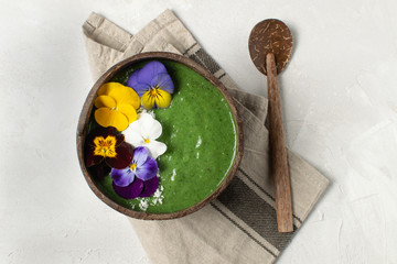 Spring diet, body detox, healthy breakfast green smoothie bowl