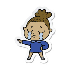 sticker of a cartoon crying woman