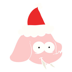 flat color illustration of a elephant face wearing santa hat