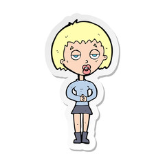 sticker of a cartoon bored woman waiting