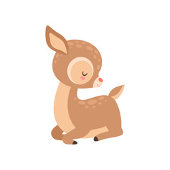 Obraz premium Cute Baby Deer Sleeping, Adorable Forest Fawn Animal Vector Illustration