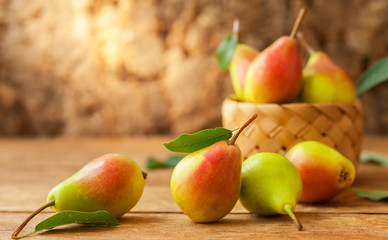 Fresh pears in basket