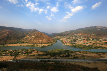View of the town of Mtskheta in Georgia located at the confluence of the Aragvi and Kura rivers