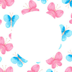  frame with watercolor pink and blue butterflies