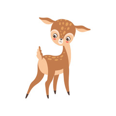Cute Baby Deer, Adorable Sweet Forest Fawn Animal Vector Illustration