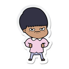 sticker of a annoyed cartoon boy