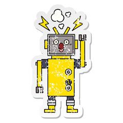 distressed sticker of a cute cartoon robot