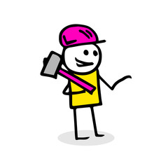 Vector drawing of a worker with hummer.