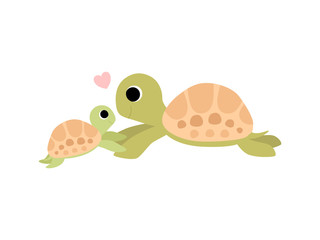 Mother Tortoise and Its Baby, Cute Turtles Family Vector Illustration