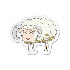retro distressed sticker of a cartoon ram covered in mud