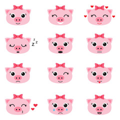 Set of cute piglet emoticons