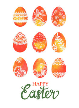 Easter egg with floral ornament isolated on white background. Happy Easter greeting card.