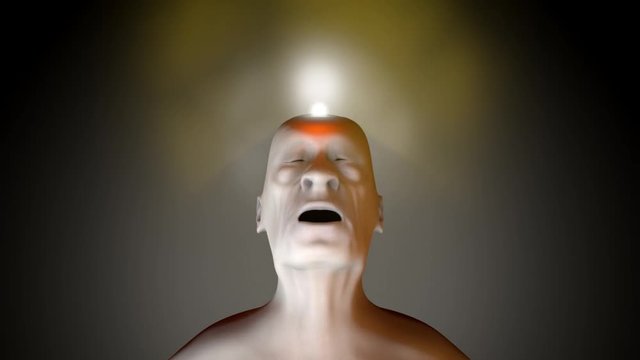 3D rendered animation of the soul leaving a dead old body upon death.
