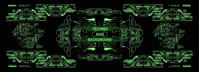 HUD technology green background, digital background, 3D technology interface. HUD techno background