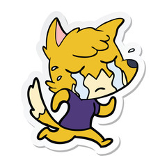 sticker of a crying fox cartoon