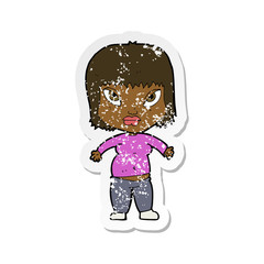 retro distressed sticker of a cartoon overweight woman