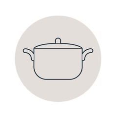 Icono plano lineal cacerola con tapa en círculo gris