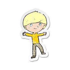 retro distressed sticker of a cartoon excited boy