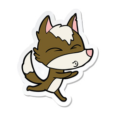 sticker of a cartoon wolf whistling