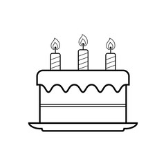 Icono plano lineal tarta cumpleaños en color negro