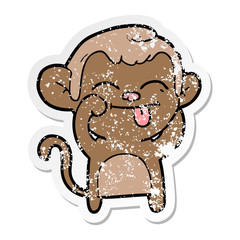 distressed sticker of a funny cartoon monkey