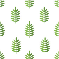 Vector green leaves cute pattern on white background. 