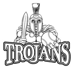 A Spartan or Trojan warrior Baseball sports mascot holding a ball