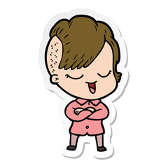 sticker of a happy cartoon girl