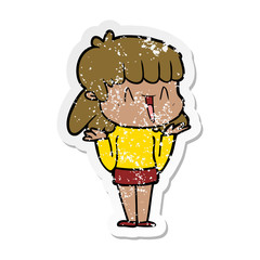 distressed sticker of a cartoon woman