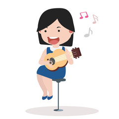 Cute little girl playing guitar