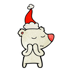 happy textured cartoon of a polar bear wearing santa hat