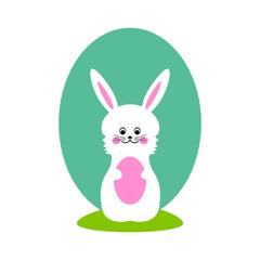 Color illustration. Easter Bunny with egg in his paws.