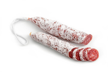 Winter salami on white background