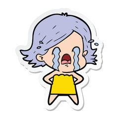 sticker of a cartoon woman crying