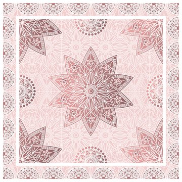 Vector bandana print with decorative mandala pattern in dusty rose colors.