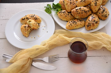 breakfast  with donut and tea