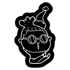 cartoon icon of a woman wearing spectacles wearing santa hat