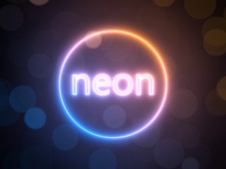 glowing neon circle with blurred bokeh background. 3d illustration