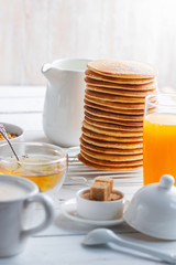 Healthy breakfast eating concept, various morning food