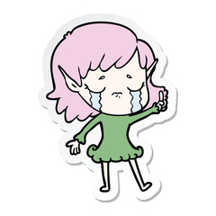 sticker of a cartoon crying elf girl