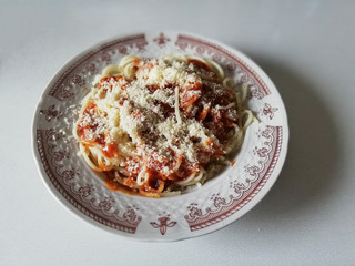 Spaghetti pasta with tomato sauce
