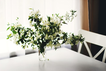 apple bouquet.  blooming apple tree.  bouquet on the table
