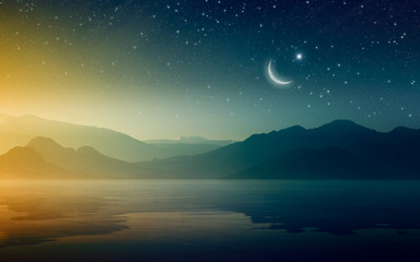 Ramadan Kareem background with crescent and stars