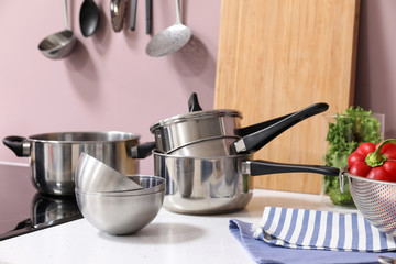 Set of utensils in modern kitchen