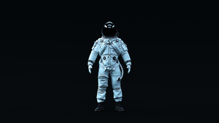 Astronaut Advanced Crew Escape Suit with Black Visor and White Spacesuit with Neutral Light Blue Diffused lighting Front 3d illustration 3d render