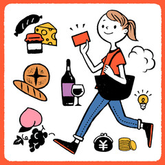 買い物をする女性のアート