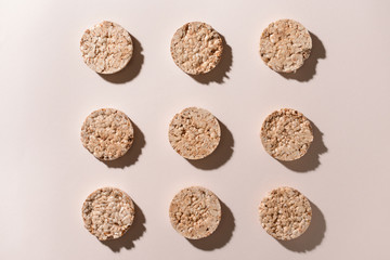 Rice crispbreads on light background