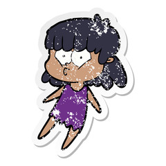 distressed sticker of a cartoon whistling girl